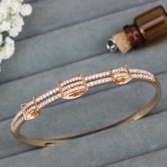 Rose Gold Plated Bangle with Double Row Cubic Zirconia Detailing, XPBL0419 - Picture 1 of 12